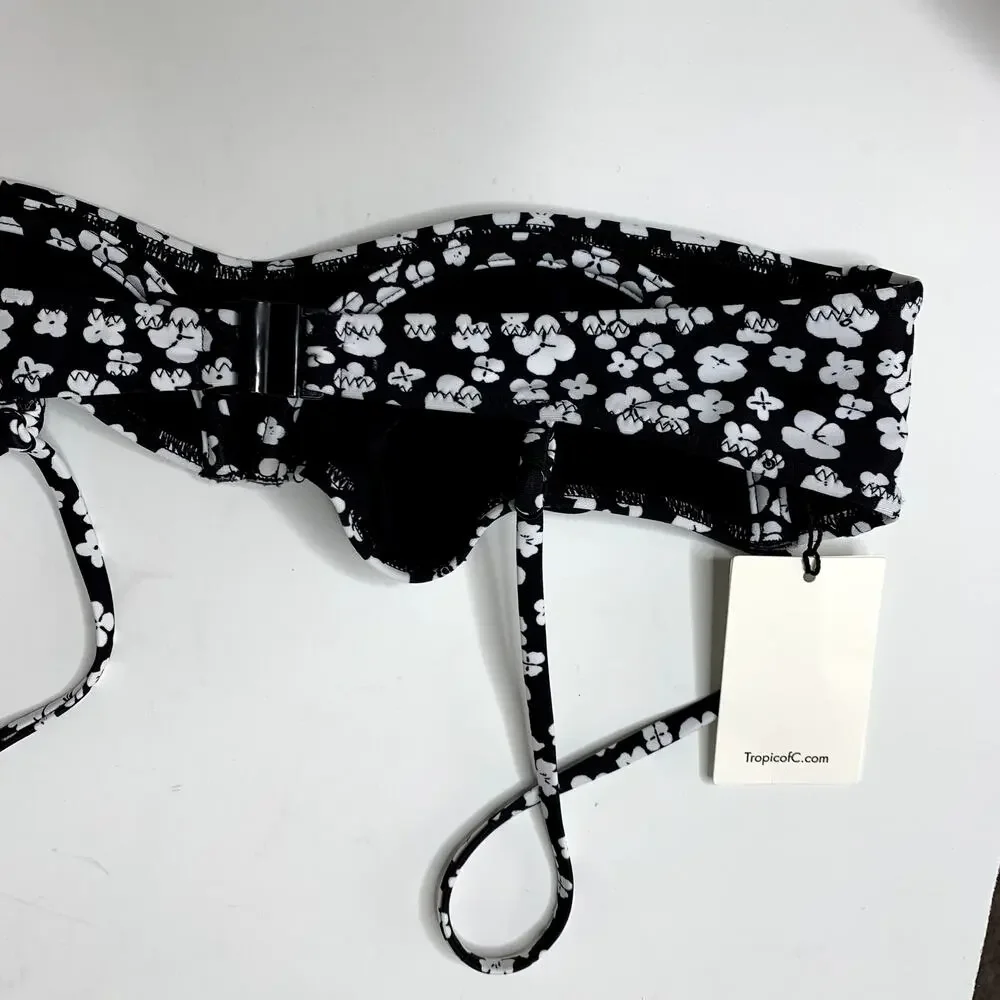 Tropic of C Coco Bikini Top Flora Floral Womens New Large Black White